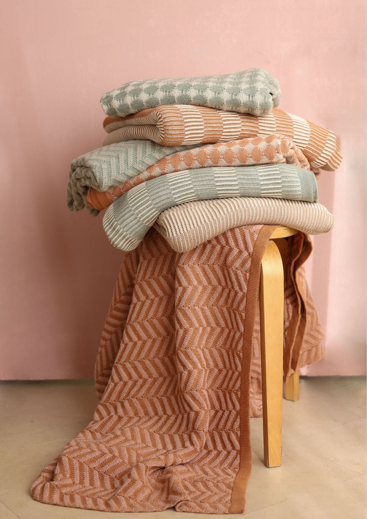 Chevron Ochre Cotton Knitted Throw