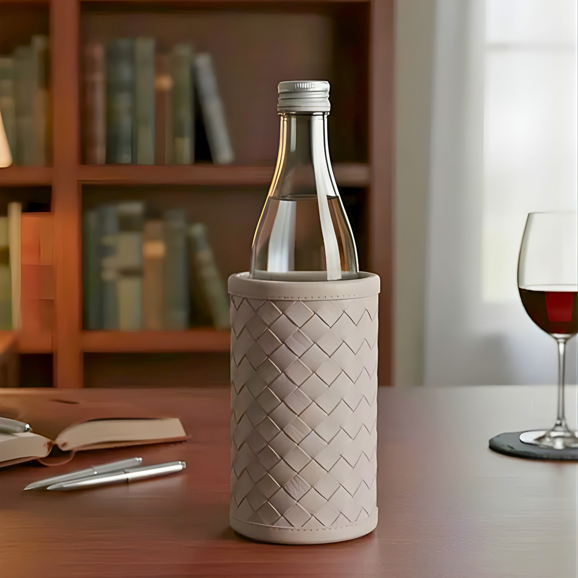 Quin Bottle Holder White white leather wine bottle holder India - The Mage Home
