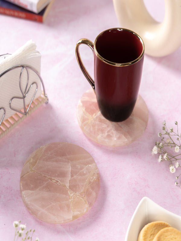 Rose Quartz Round Coasters Set Of 2