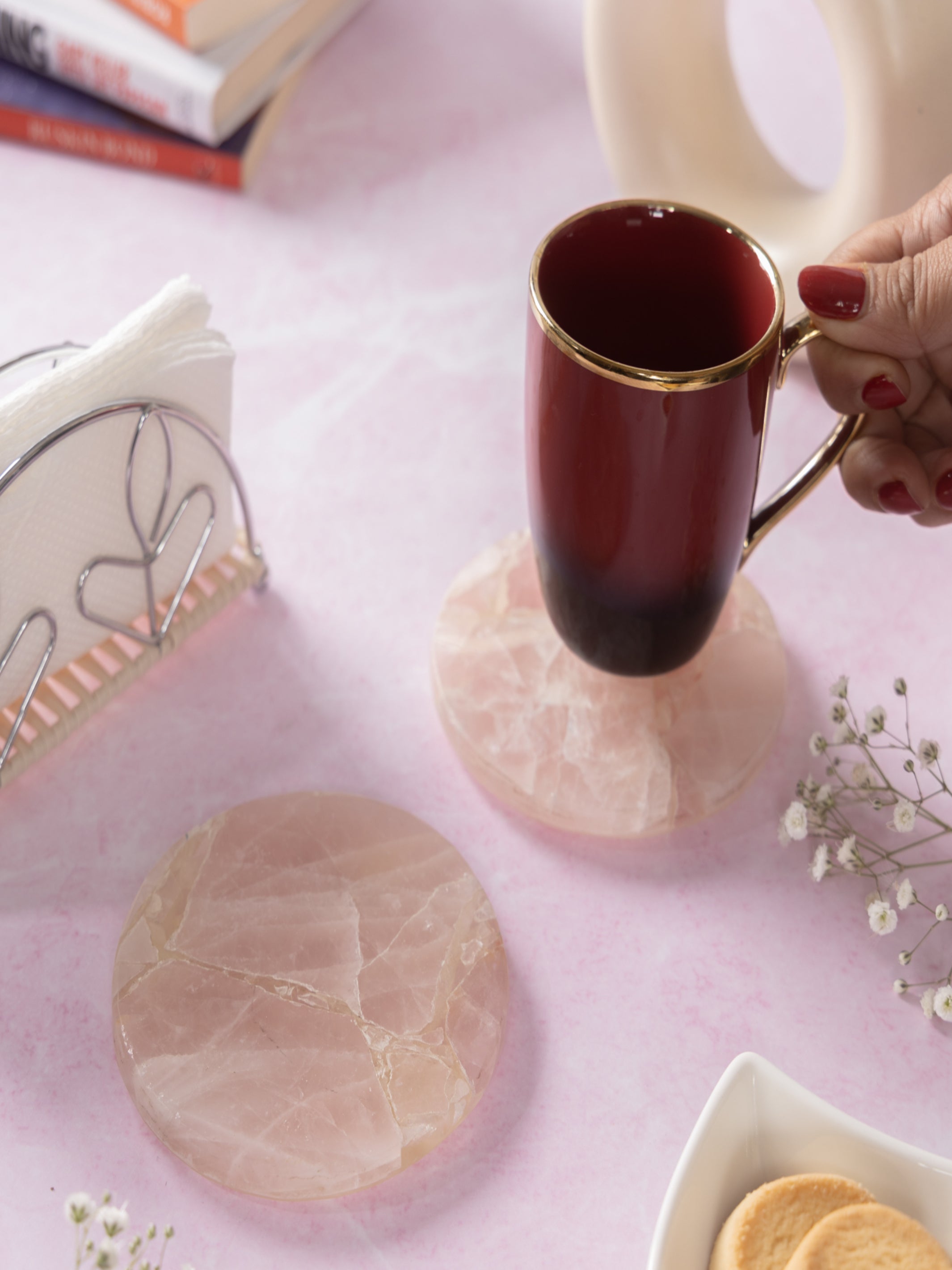 Rose Quartz Round Coasters Set Of 2