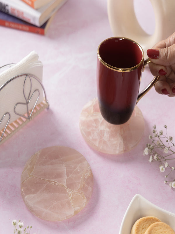 Rose Quartz Round Coasters Set Of 2