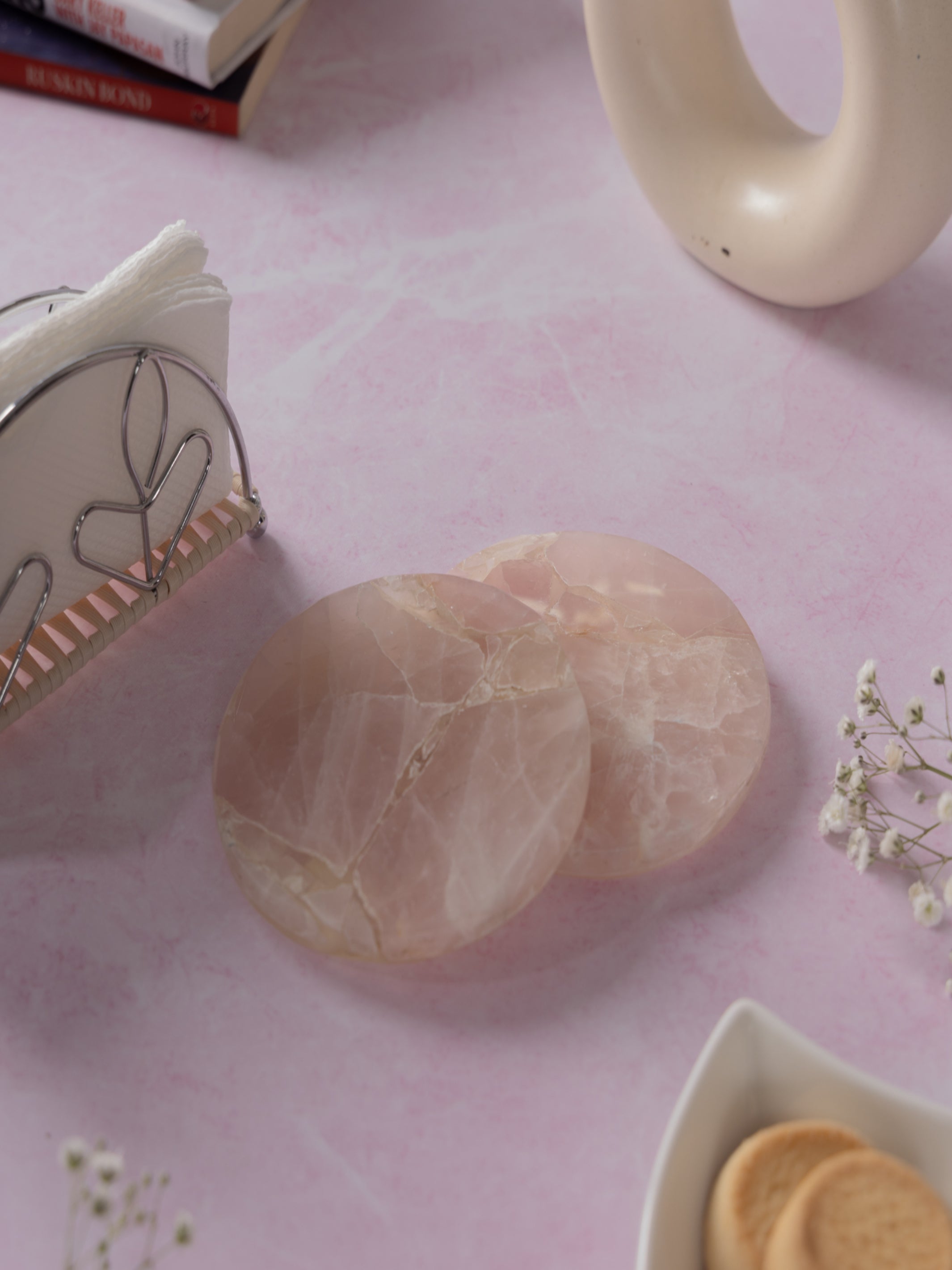 Rose Quartz Round Coasters Set Of 2