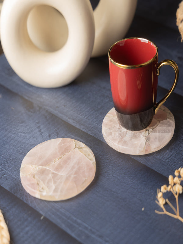 Rose Quartz Round Coasters Set Of 2