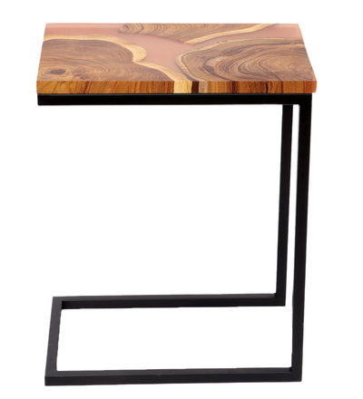 Premium Side Table – Teak Wood with Brown Resin Finish