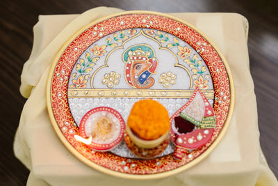 Marble Pooja Thali | Meenakari & Ganesha Design