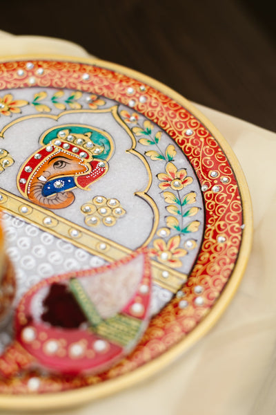 Marble Pooja Thali | Meenakari & Ganesha Design