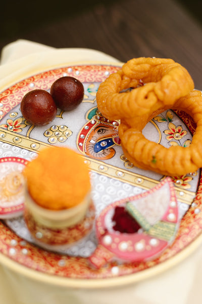 Marble Pooja Thali | Meenakari & Ganesha Design