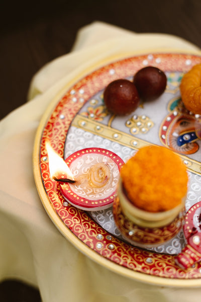 Marble Pooja Thali | Meenakari & Ganesha Design