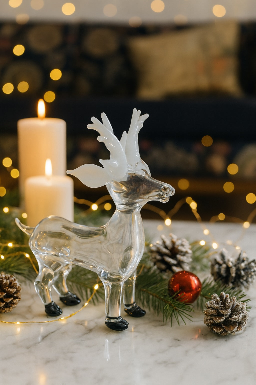 Frosted Antler Reindeer – Premium Festive Glass Sculpture