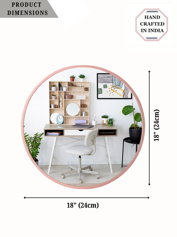 Rosegold Round Mirror in Steel Frame