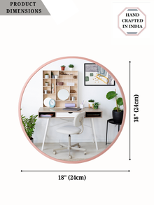 Rosegold Round Mirror in Steel Frame