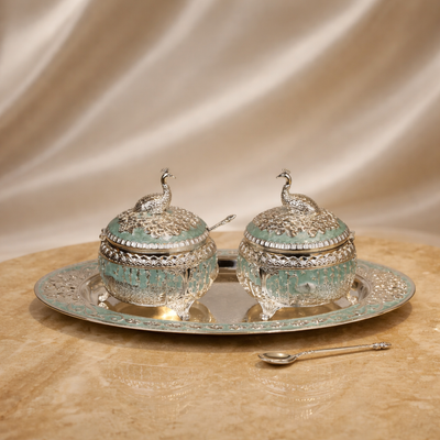 Royal Peacock Dry Fruit Bowl Set with Tray (11 x 12 cm)
