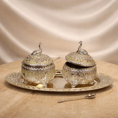 Royal Peacock Dry Fruit Bowl Set with Tray (11 x 12 cm)