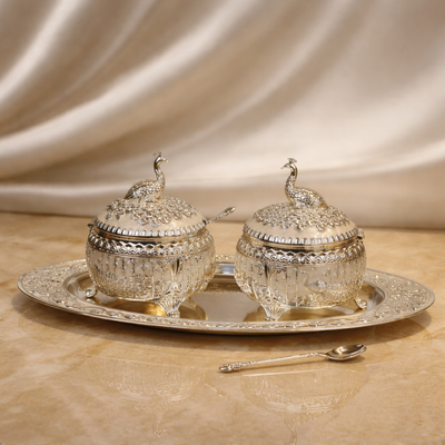 Royal Peacock Dry Fruit Bowl Set with Tray (11 x 12 cm)