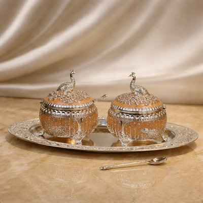Royal Peacock Dry Fruit Bowl Set with Tray (11 x 12 cm)