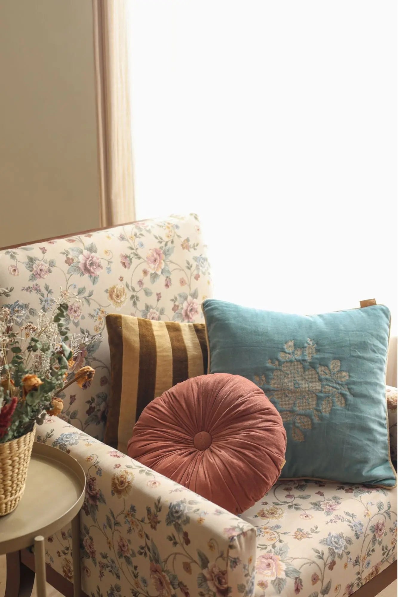 Camellia Teal Cross Stitch Cushion Cover