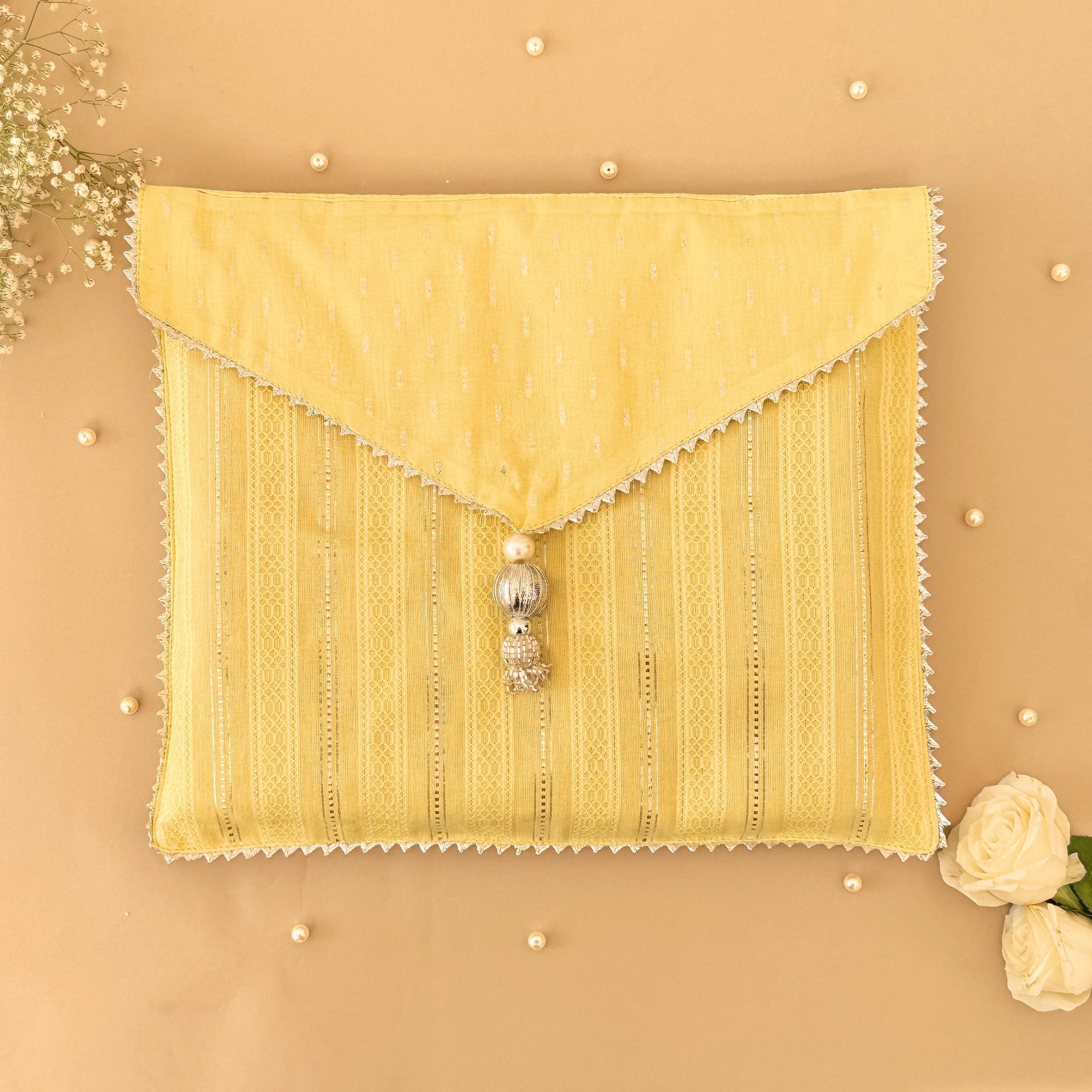 Yellow & Silver Striped Saree/Stole Cases - Product Image 