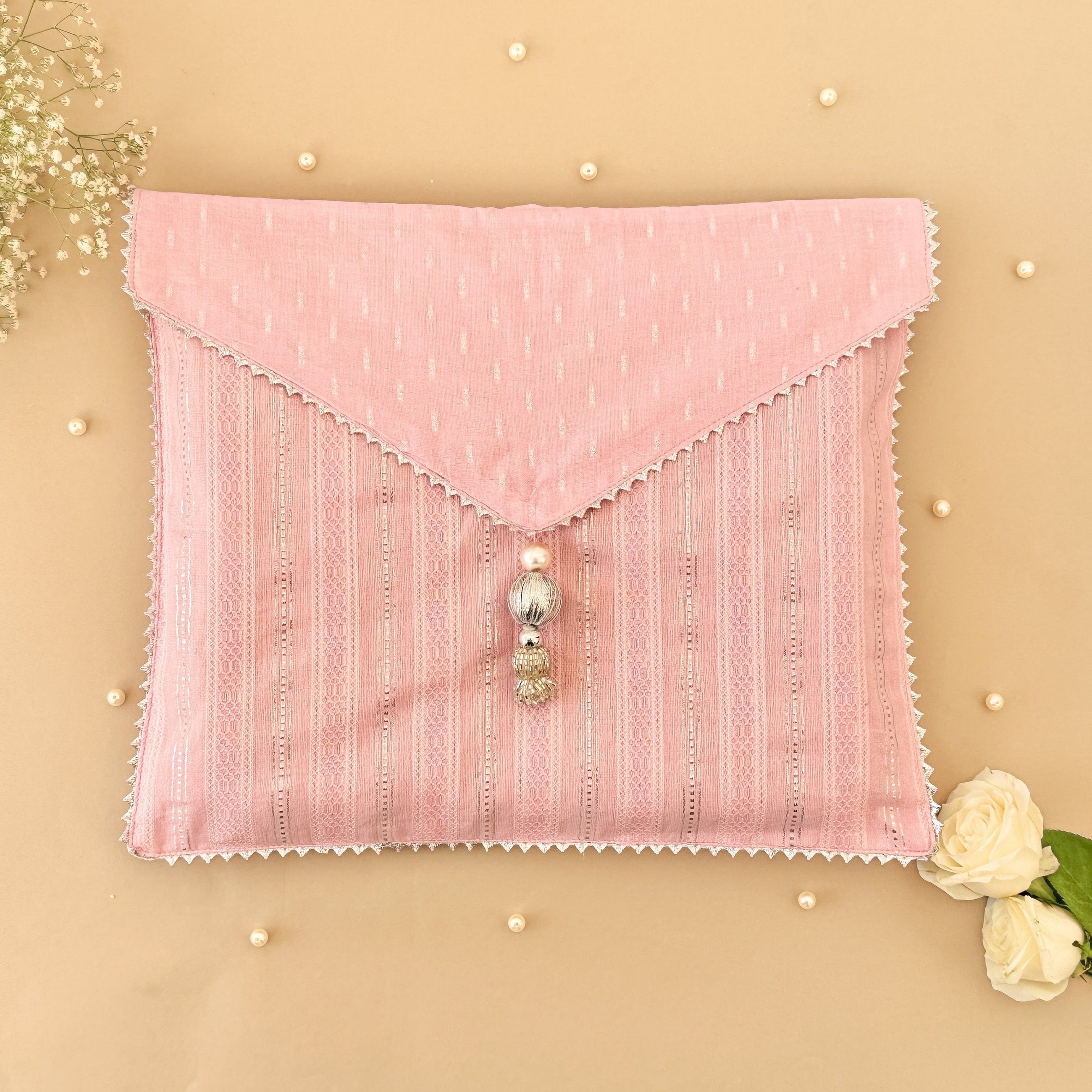 Pink & Silver Striped Saree/Stole Cases - Product Image 