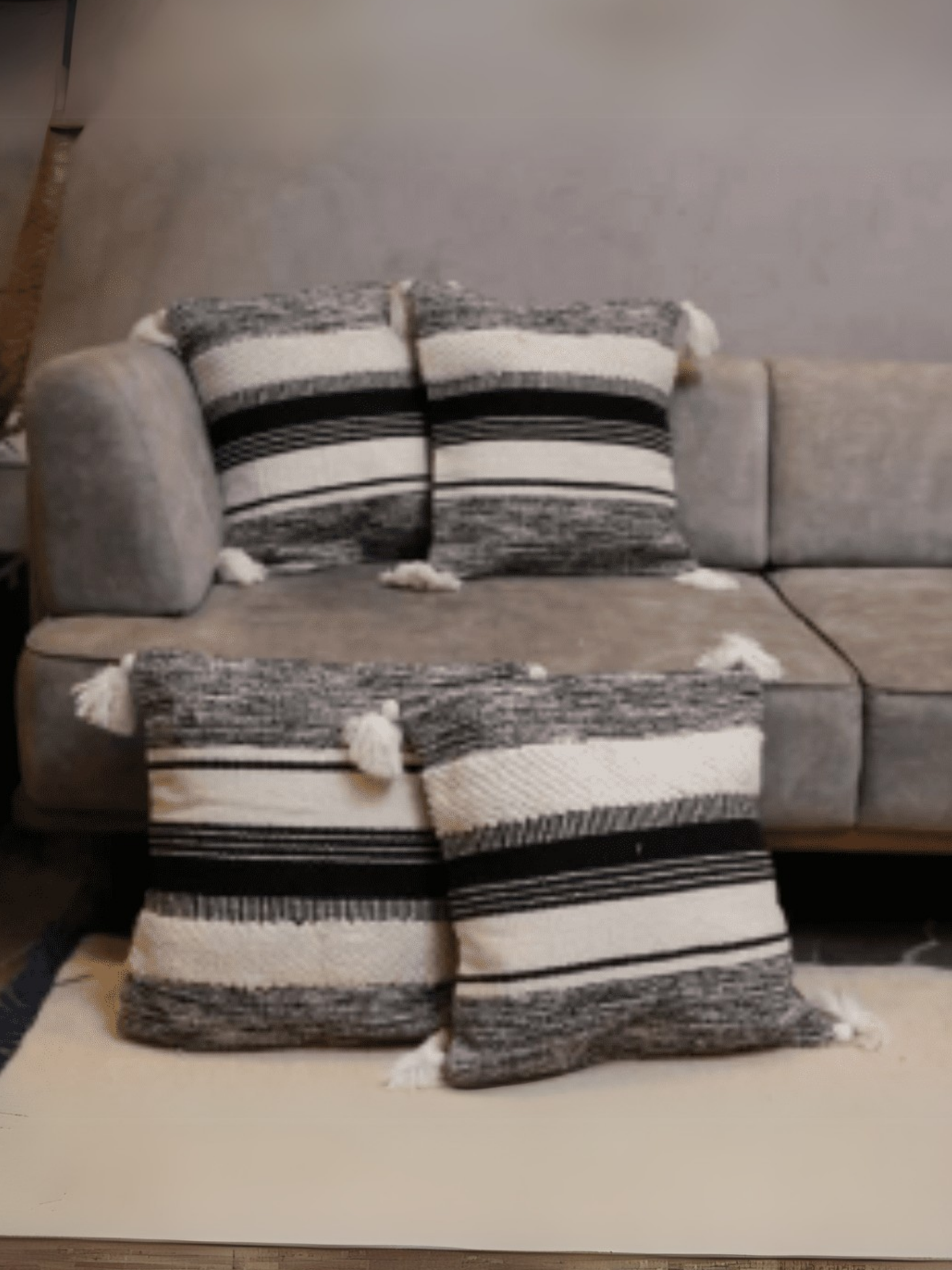 Striped Elegance Tufted Cushion Cover - Set of 5