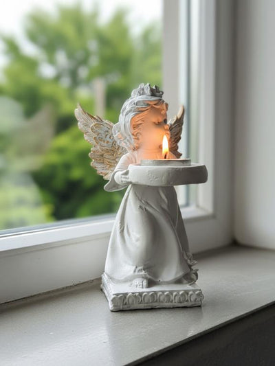 Decorative Angel Figurine Gold Wings with Candle Holder