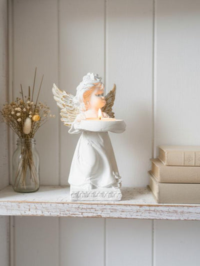 Decorative Angel Figurine Gold Wings with Candle Holder