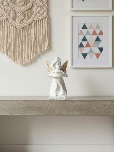 Decorative Angel Figurine Gold Wings with Candle Holder
