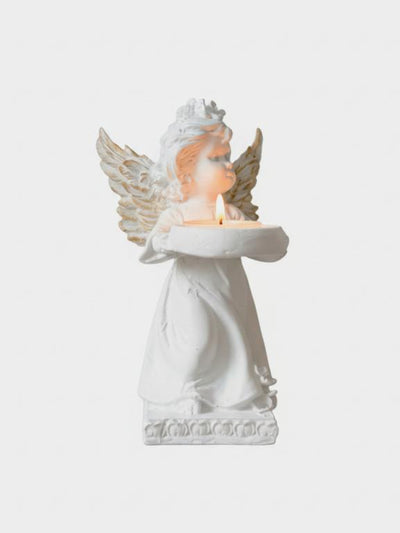 Decorative Angel Figurine Gold Wings with Candle Holder