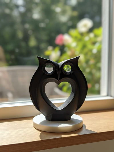 Modern Heart Owl Sculpture Black With Marble Base