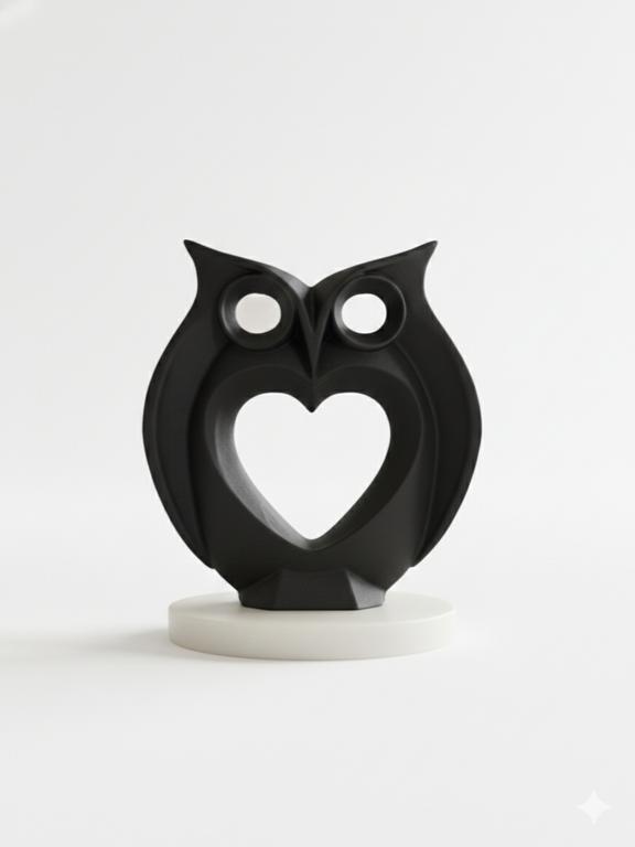 Modern Heart Owl Sculpture Black With Marble Base