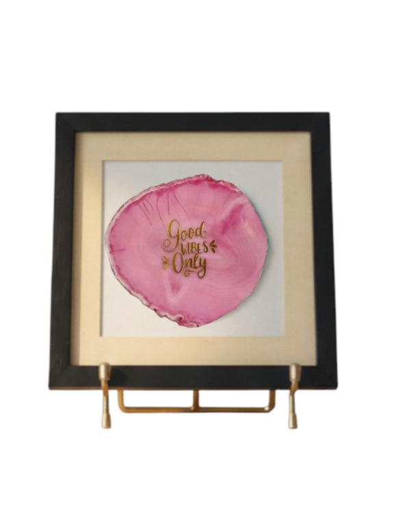 Good Vibes Only Pink Agate Framed Art