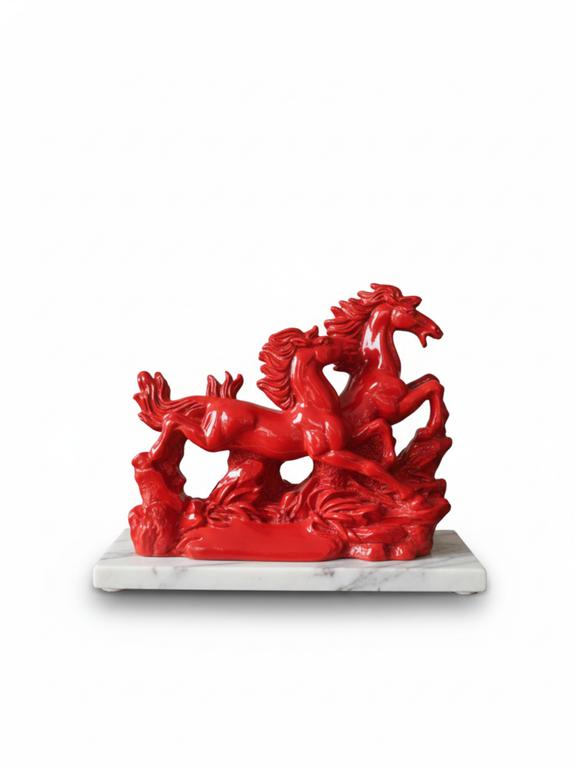 Victory Running Horses Figurine Red With Marble Base