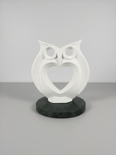 Modern Heart Owl Sculpture White With Marble Base