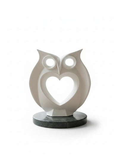 Modern Heart Owl Sculpture White With Marble Base