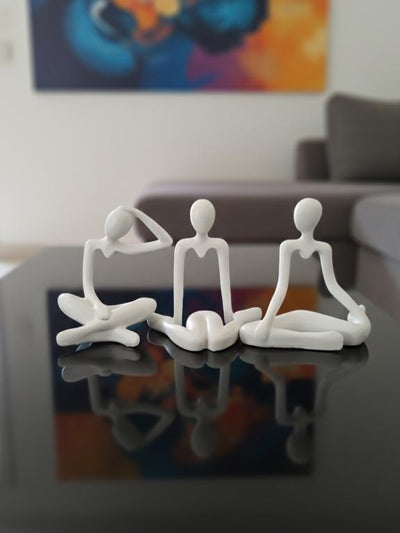Yoga Pose Meditation Statues Set of 3 White