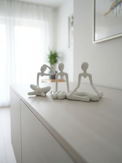 Yoga Pose Meditation Statues Set of 3 White