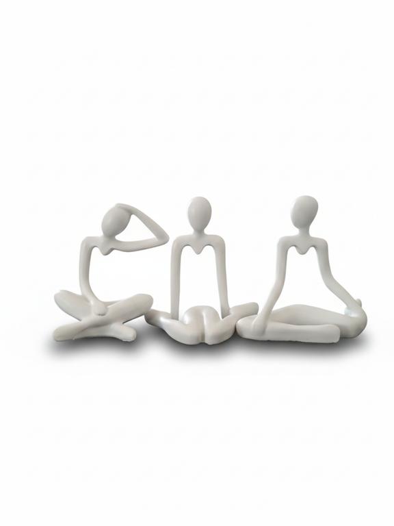 Yoga Pose Meditation Statues Set of 3 White