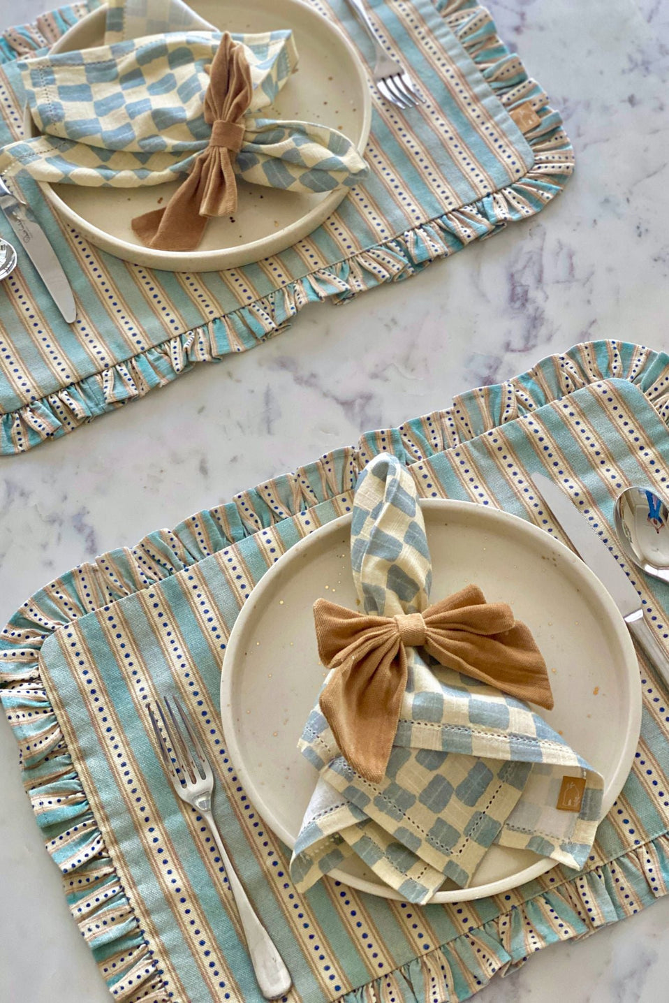 River Soft Blue Ruffle Table Mats-Set of 2