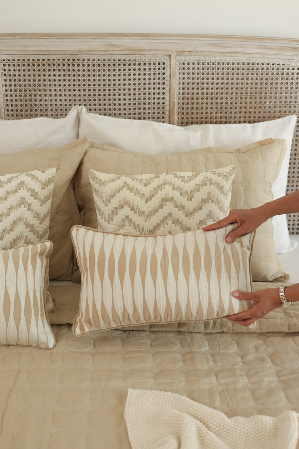 Ripple Oatmeal Oblong Cushion Cover