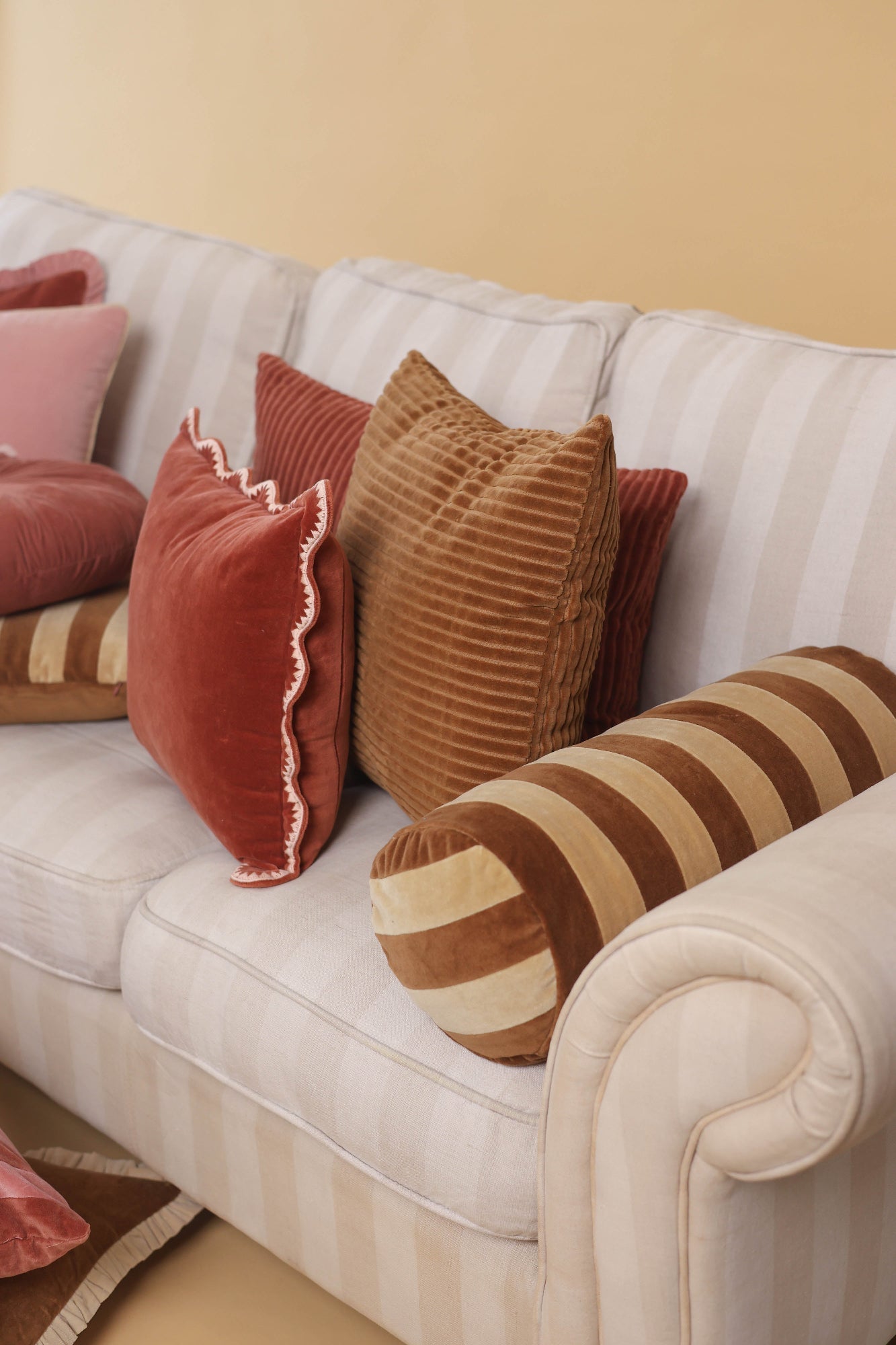 Holly Tan Brown Striped Bolster Cover