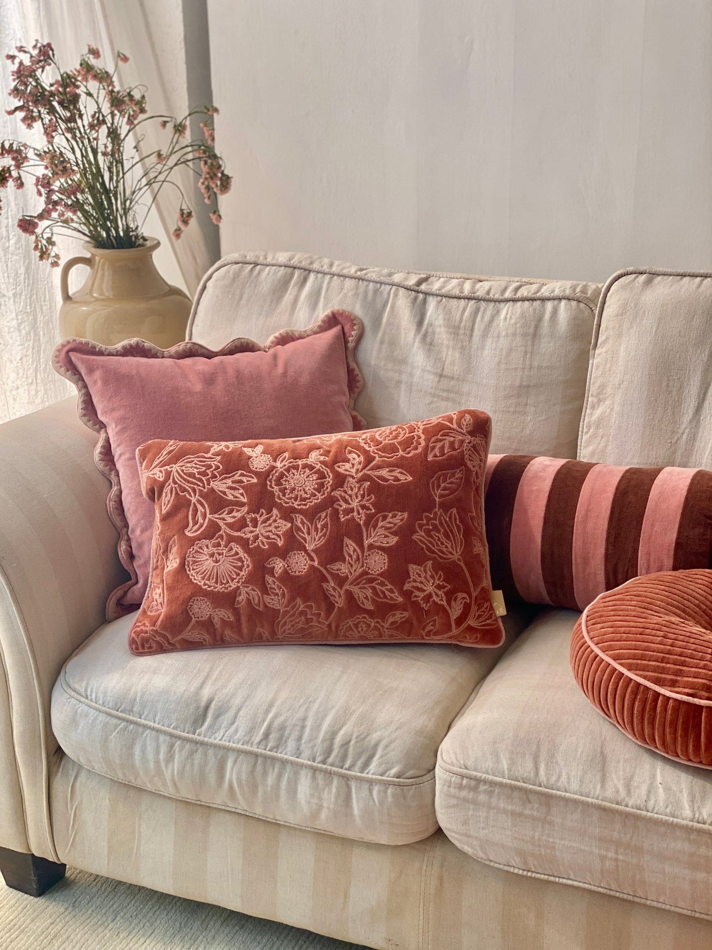 Holly Berry Striped Bolster Cover