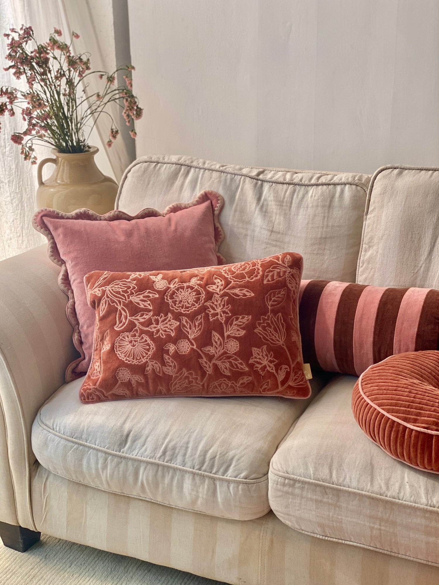 Holly Berry Striped Bolster Cover