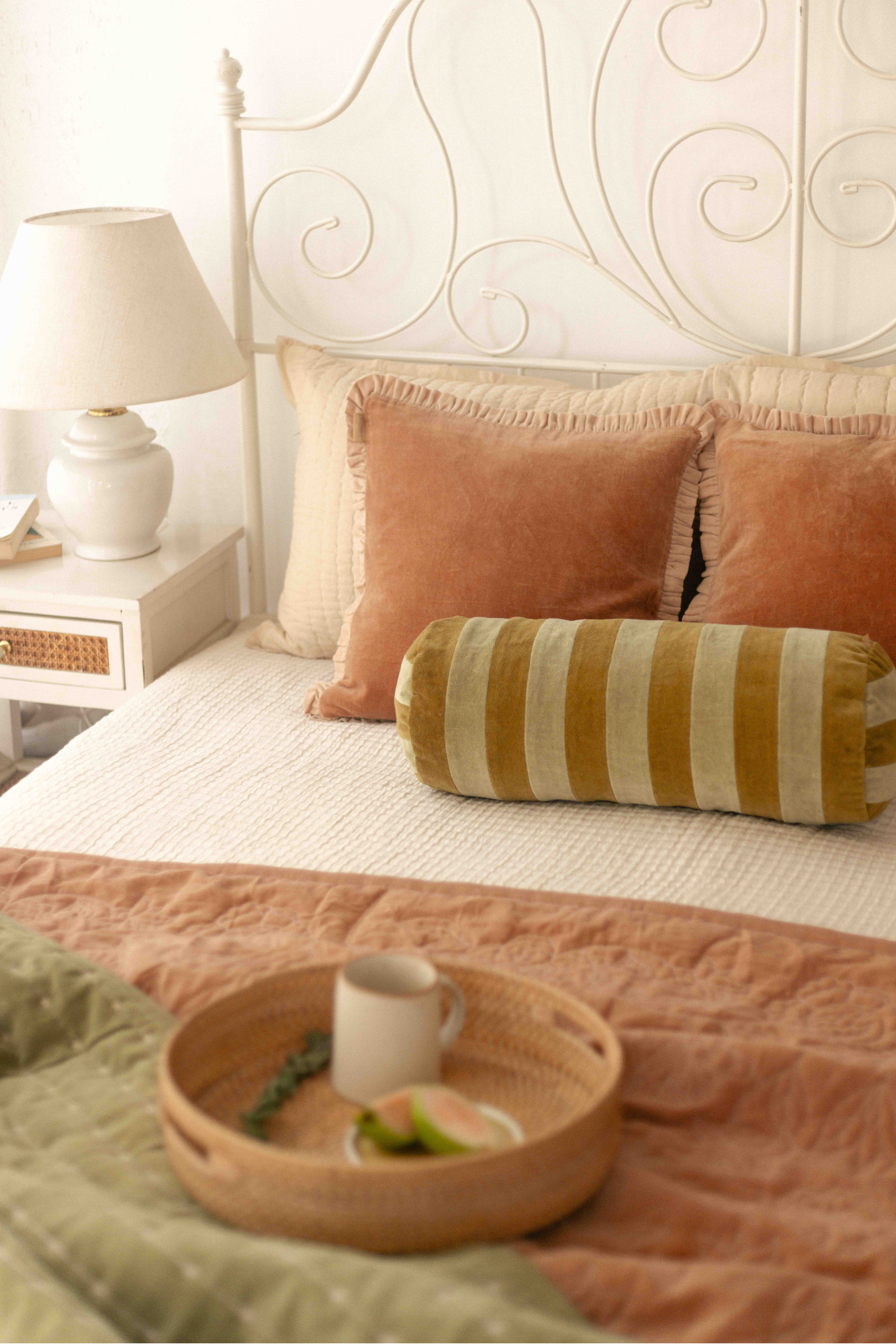 Holly Olive Striped Bolster Cover