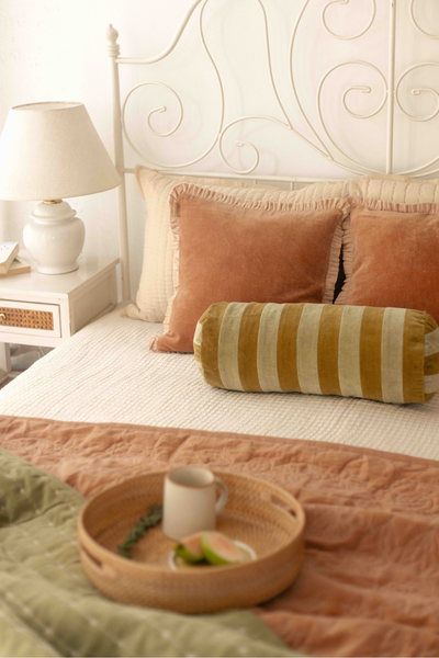 Holly Olive Striped Bolster Cover