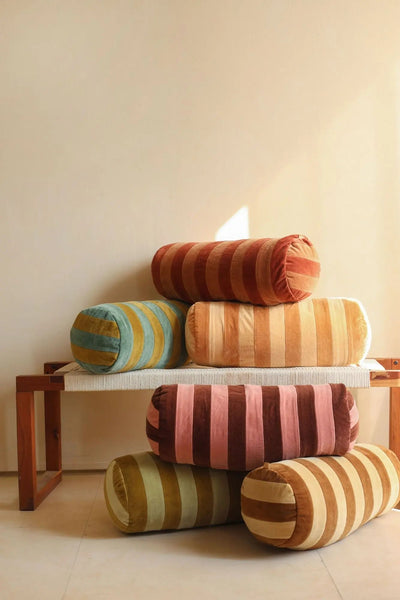 Holly Olive Striped Bolster Cover