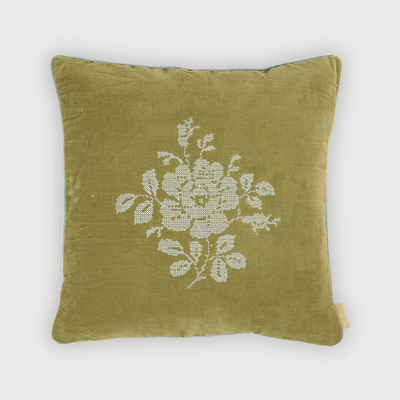 Camellia Olive Cross Stitch Cushion Cover