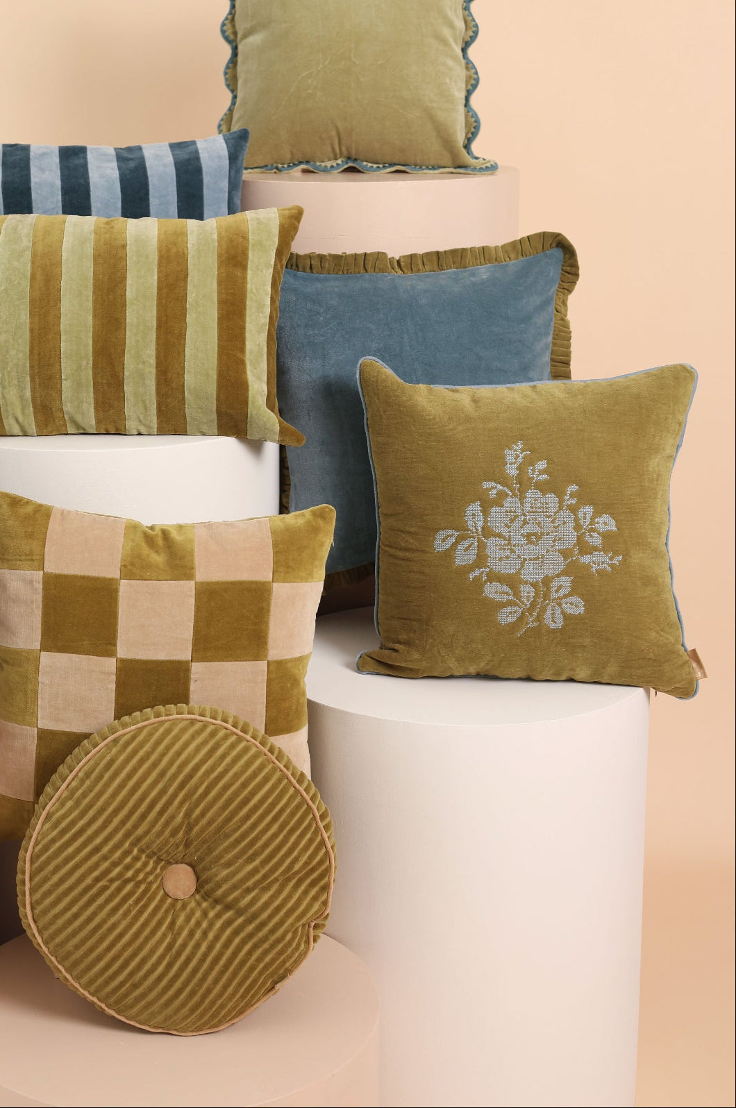 Camellia Olive Cross Stitch Cushion Cover