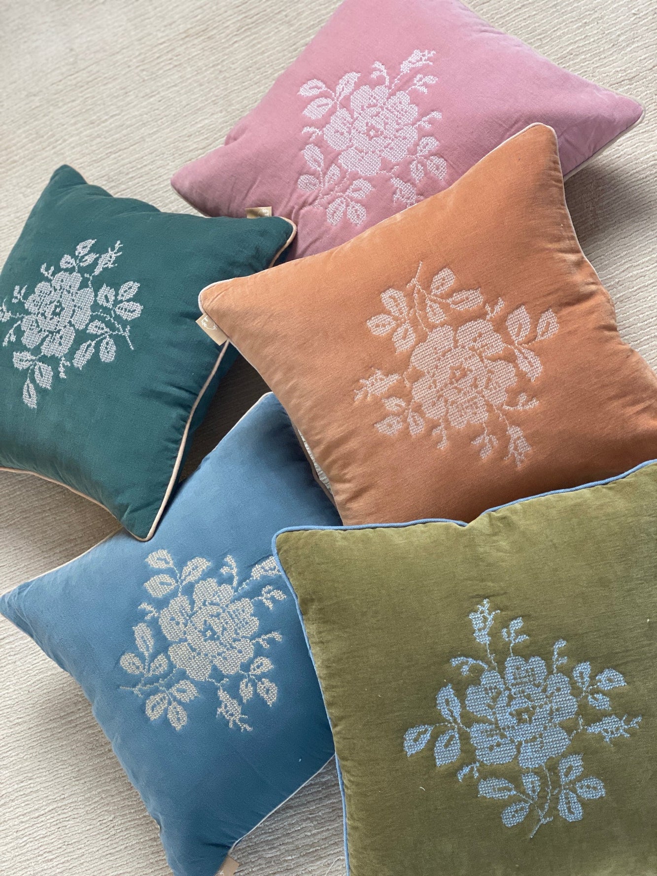 Camellia Olive Cross Stitch Cushion Cover