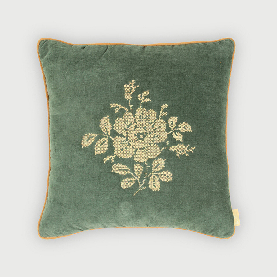 Camellia Eucalyptus Cross Stitch Cushion Cover