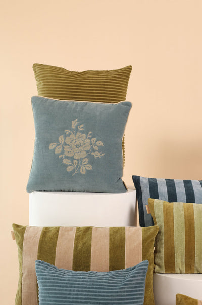 Camellia Teal Cross Stitch Cushion Cover
