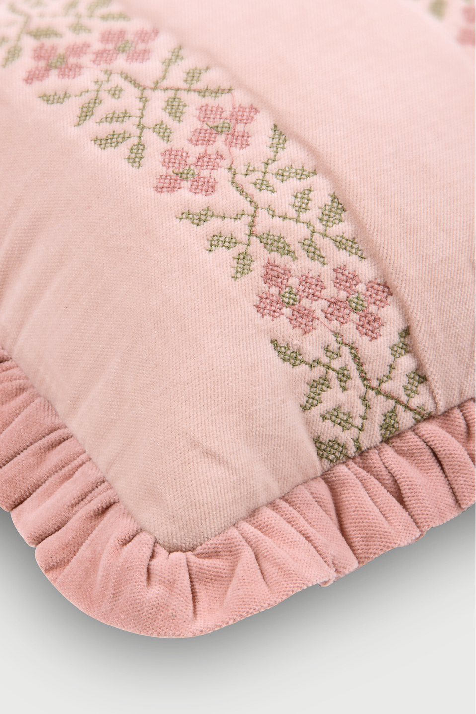 Heather Baby Pink Cross Stitch Oblong Cushion Cover